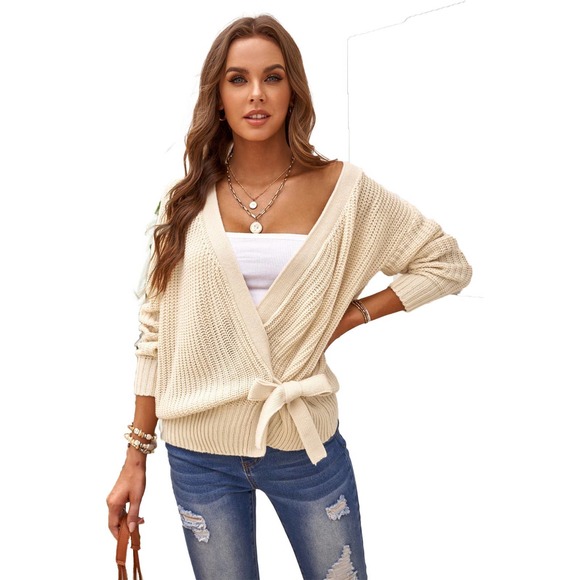 Wrap V Neck Sweater With Side Tie - Picture 5 of 11